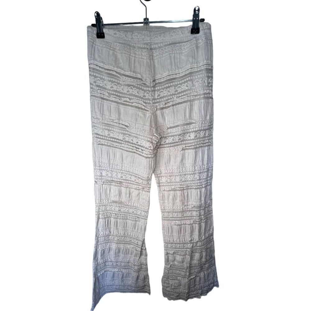 Entro Boho White Crochet Lace Casual Stretchy Flare Style Pants